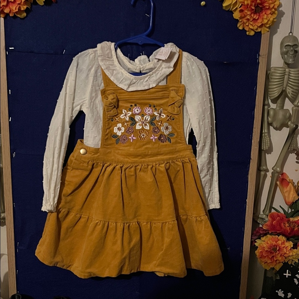 Shabby Chic Mustard Yellow Dress with White Details